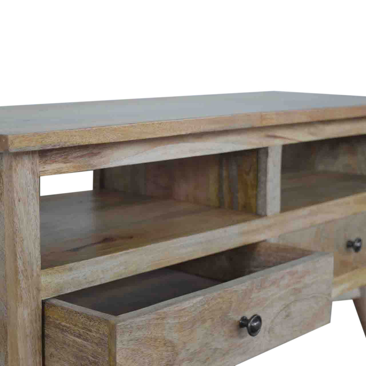 Solid Mango Wood Oak Finished 2 Drawer Media Unit - Image 5