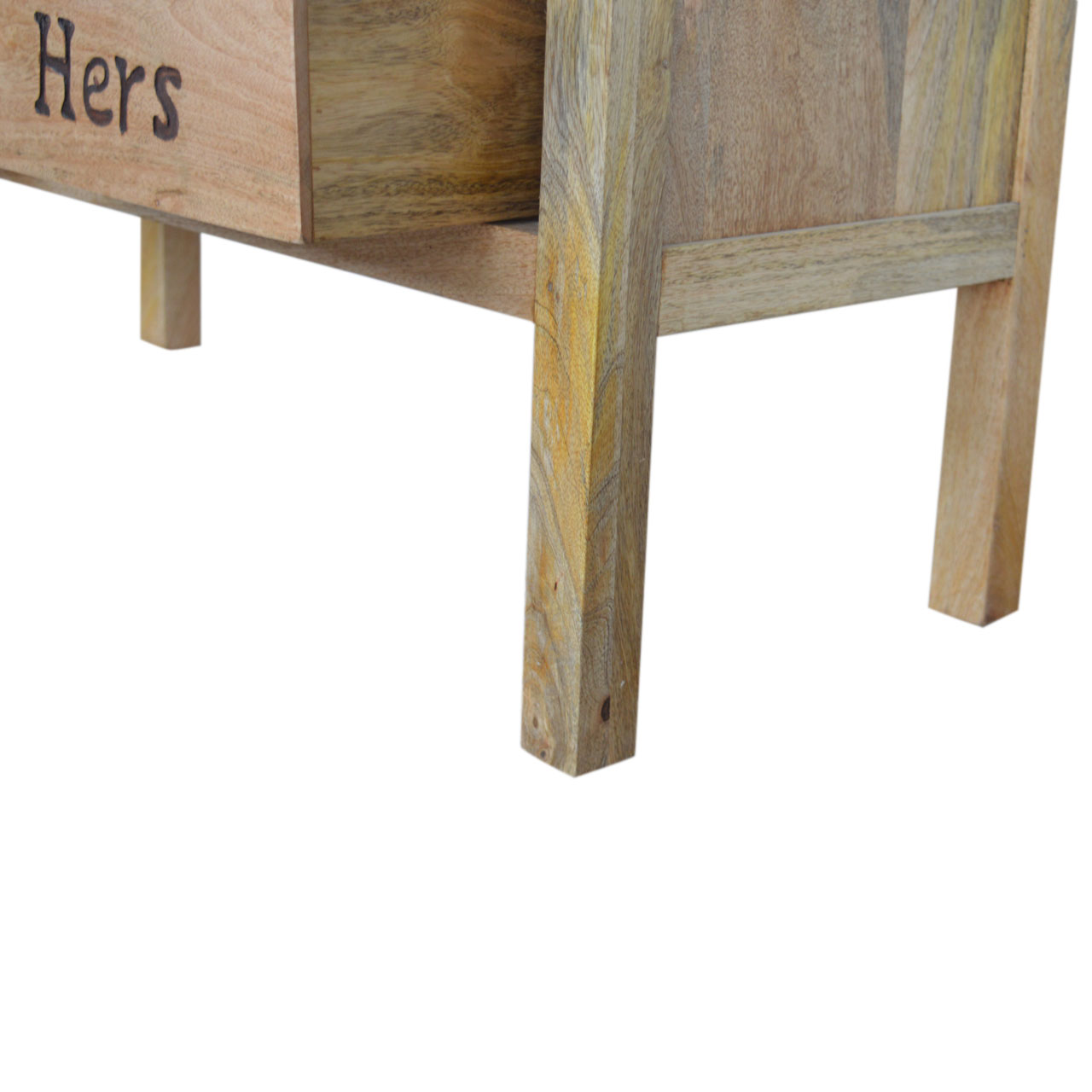 Solid Mango Wood Oak Finished His & Hers Carved Storage Bench - Image 14