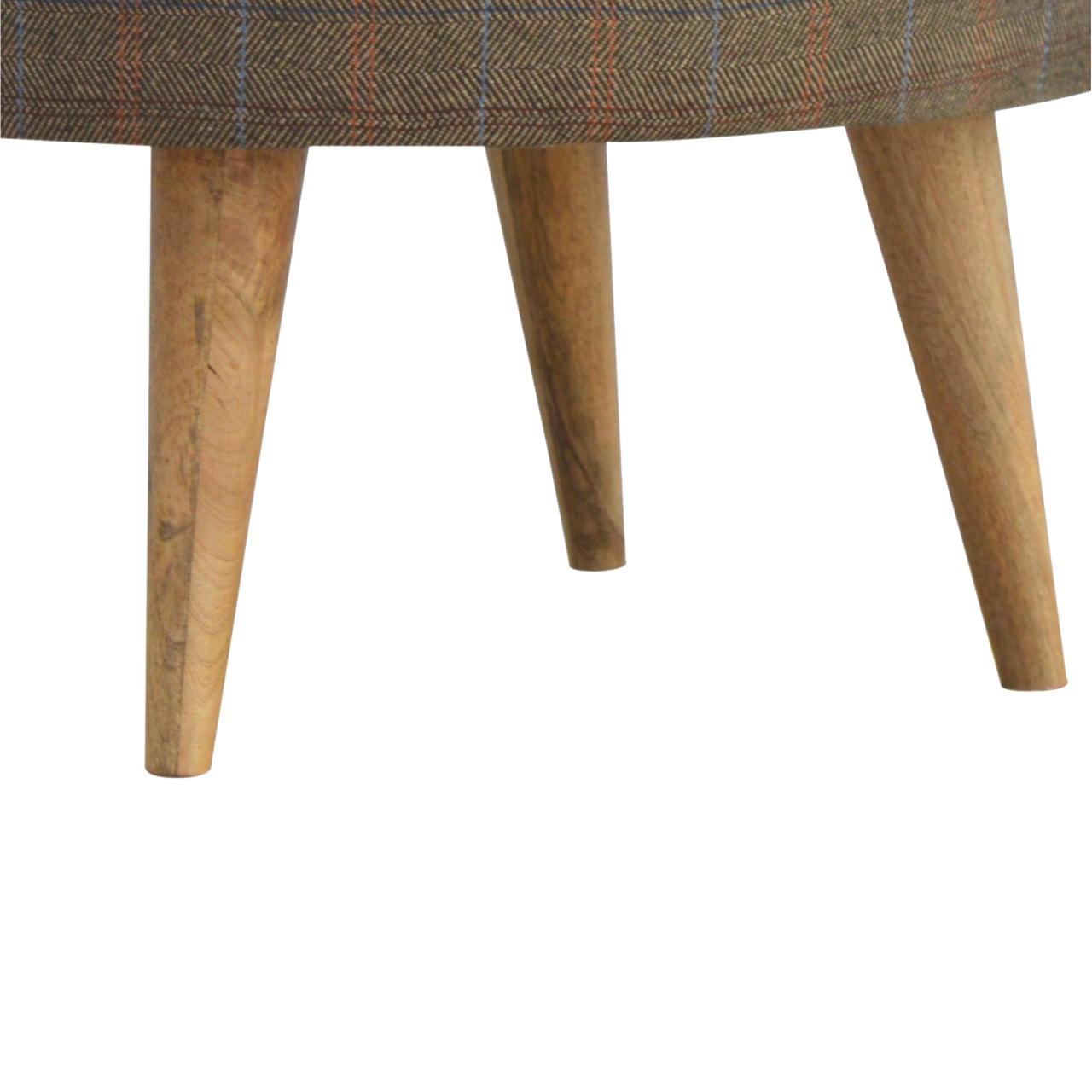 Solid Mango Wood Oak Finished Multi Tweed Upholstered Nordic Style Footstool - Image 7
