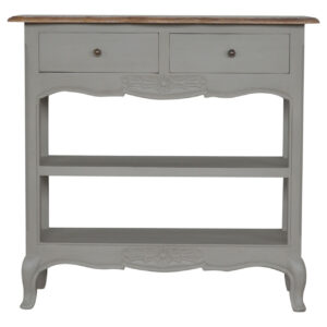 Solid Mango Wood Oak & Hand Painted Grey 2 Drawer French Style Console Table