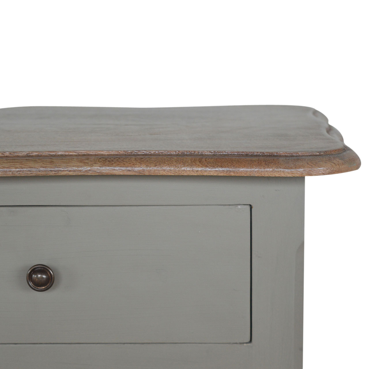 Solid Mango Wood Oak & Hand Painted Grey 2 Drawer French Style Console Table - Image 5