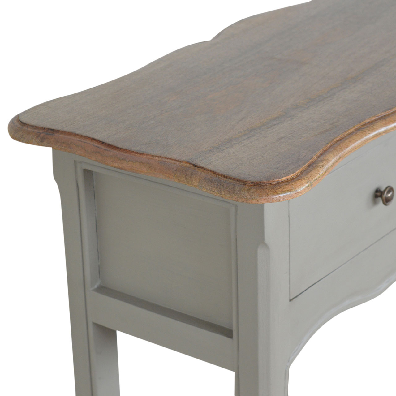 Solid Mango Wood Oak & Hand Painted Grey 2 Drawer French Style Console Table - Image 9