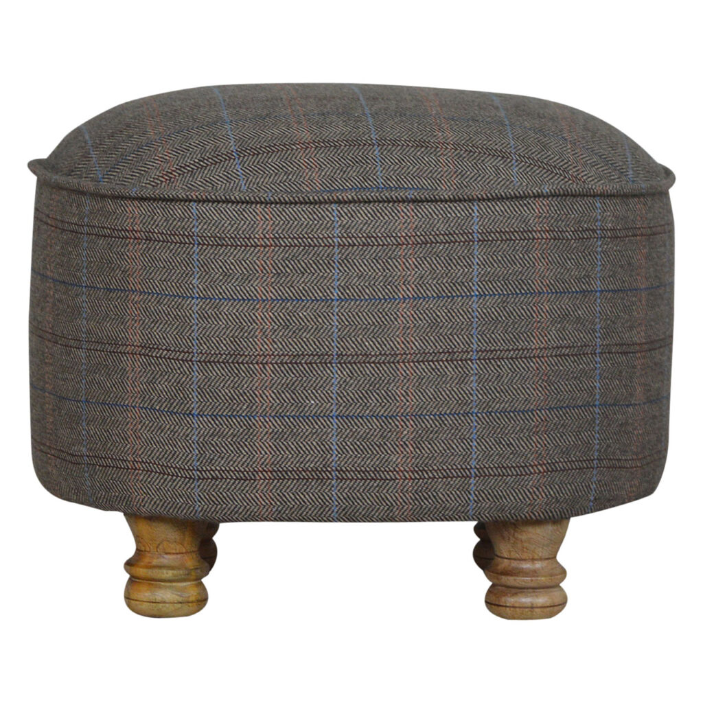 Solid Mango Wood Oak Finished Feet Oval Multi Tweed Stool