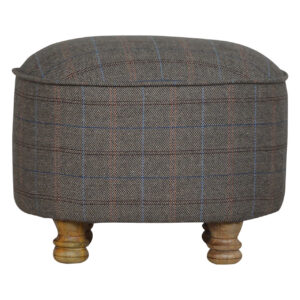 Solid Mango Wood Oak Finished Feet Oval Multi Tweed Stool