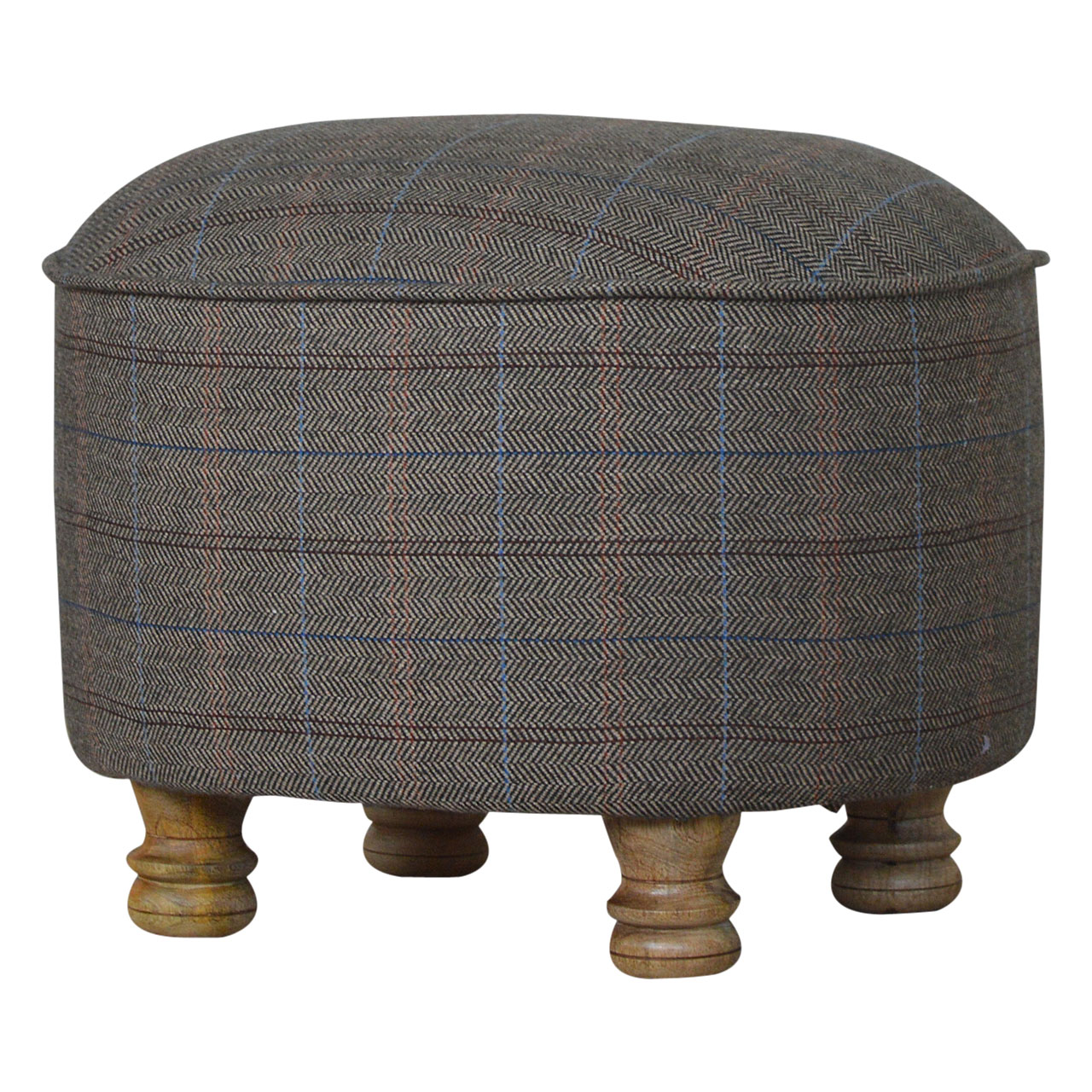 Solid Mango Wood Oak Finished Feet Oval Multi Tweed Stool - Image 7