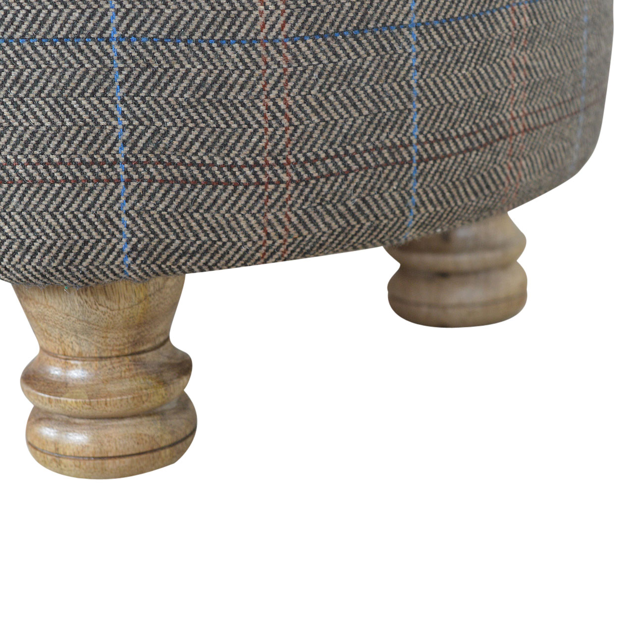 Solid Mango Wood Oak Finished Feet Oval Multi Tweed Stool - Image 5