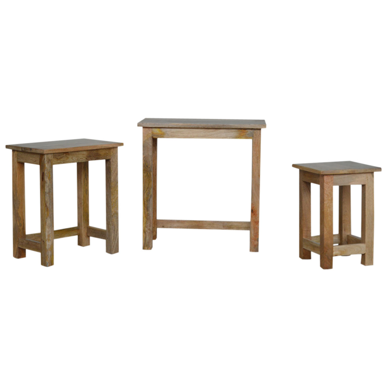 Solid Mango Wood Oak Finished Set of 3 Country Stools - Image 2