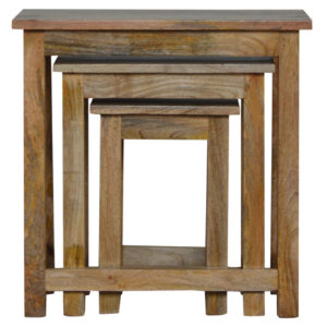 Solid Mango Wood Oak Finished Set of 3 Country Stools