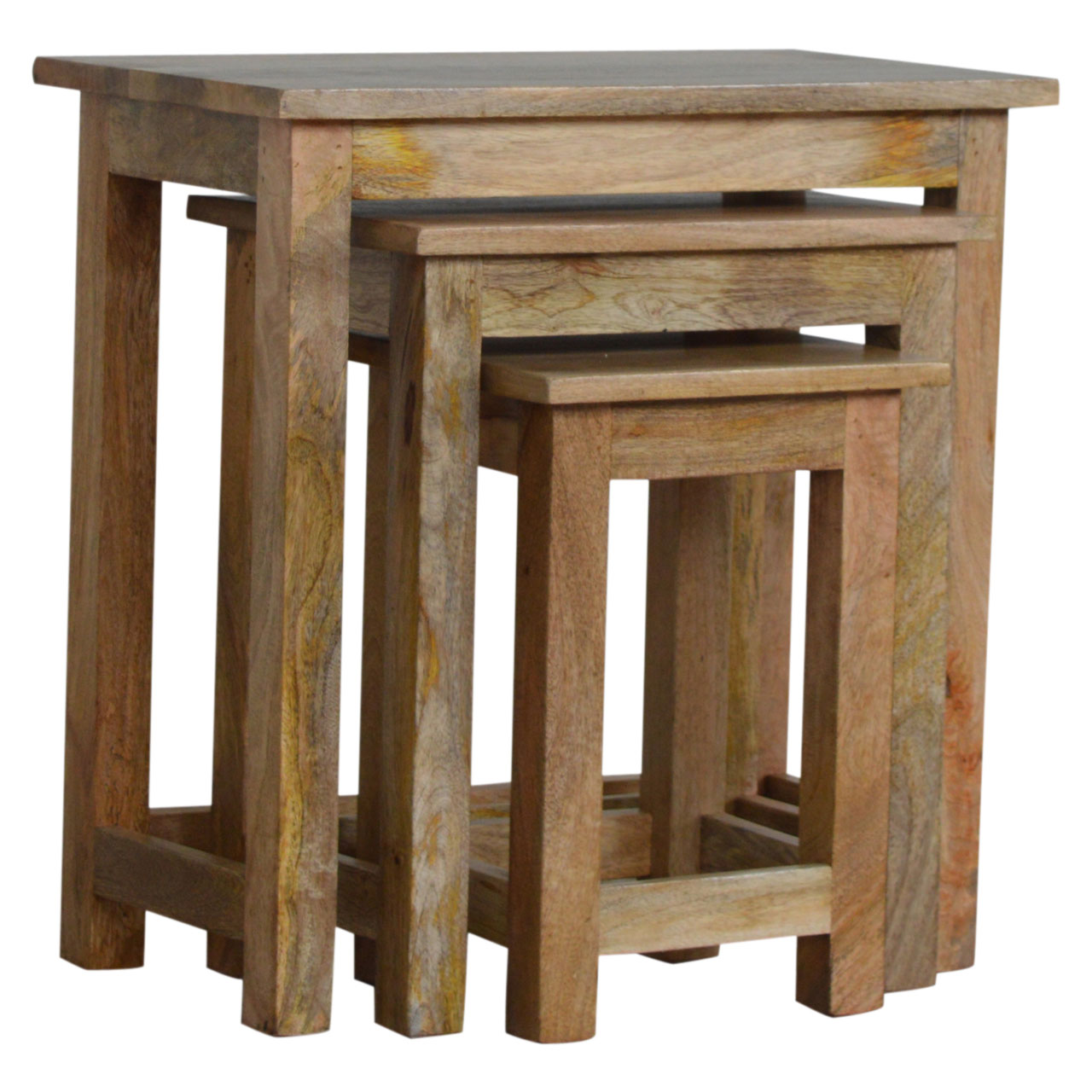 Solid Mango Wood Oak Finished Set of 3 Country Stools - Image 10