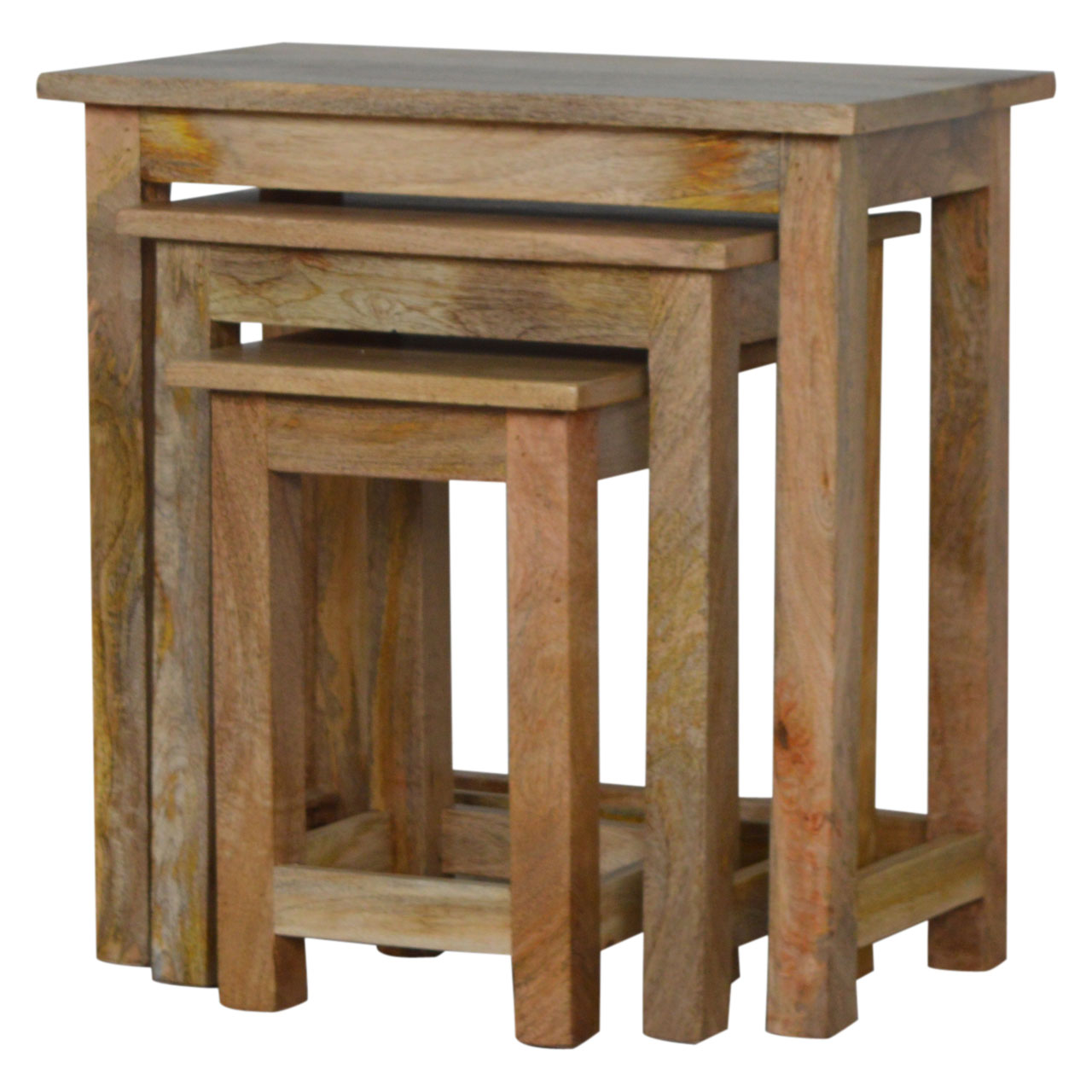 Solid Mango Wood Oak Finished Set of 3 Country Stools - Image 9