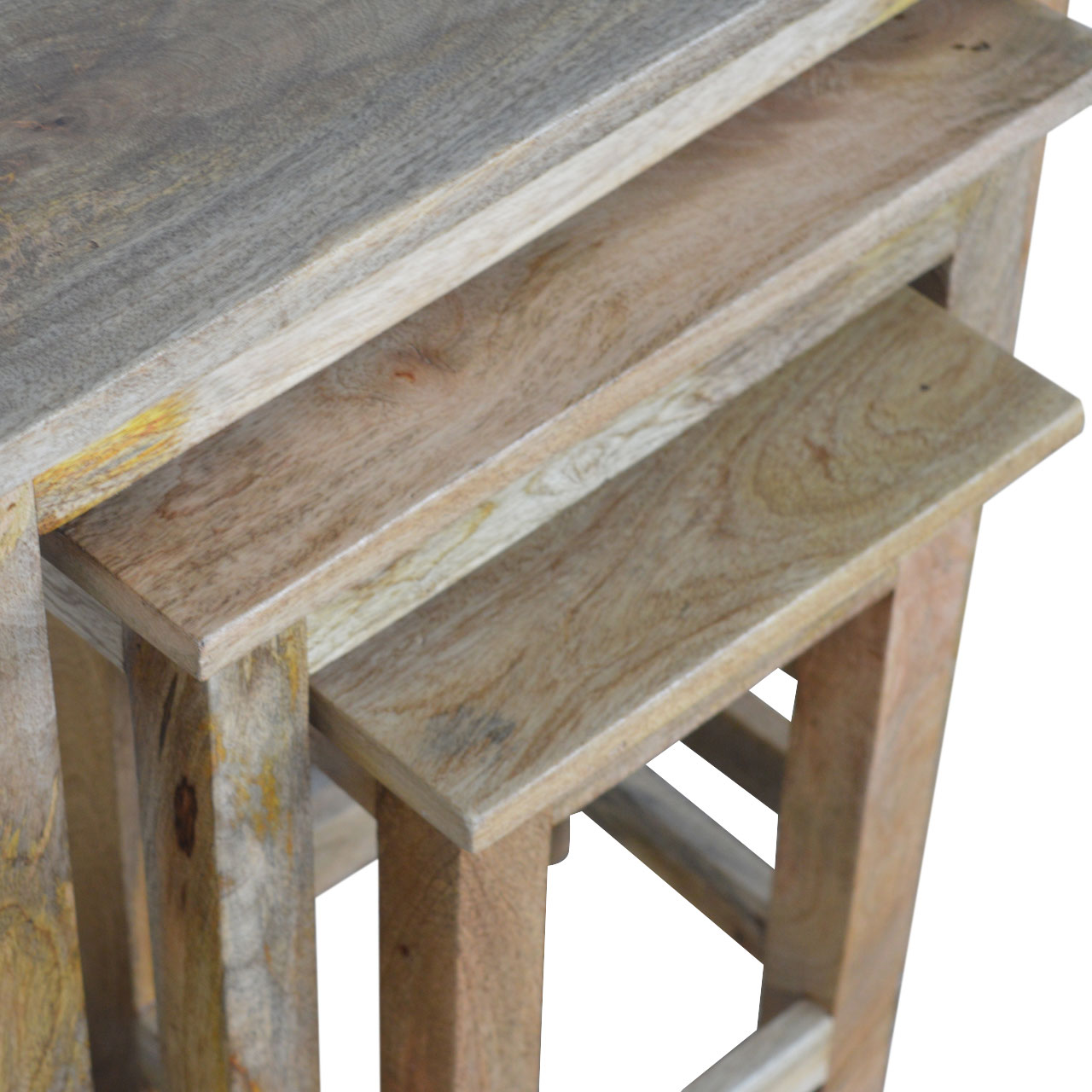 Solid Mango Wood Oak Finished Set of 3 Country Stools - Image 7