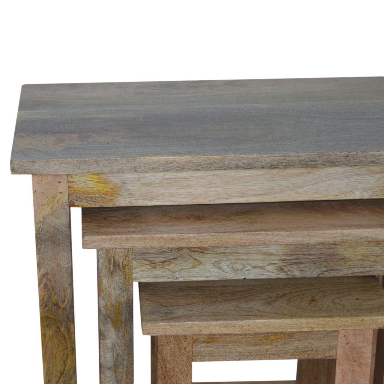 Solid Mango Wood Oak Finished Set of 3 Country Stools - Image 5