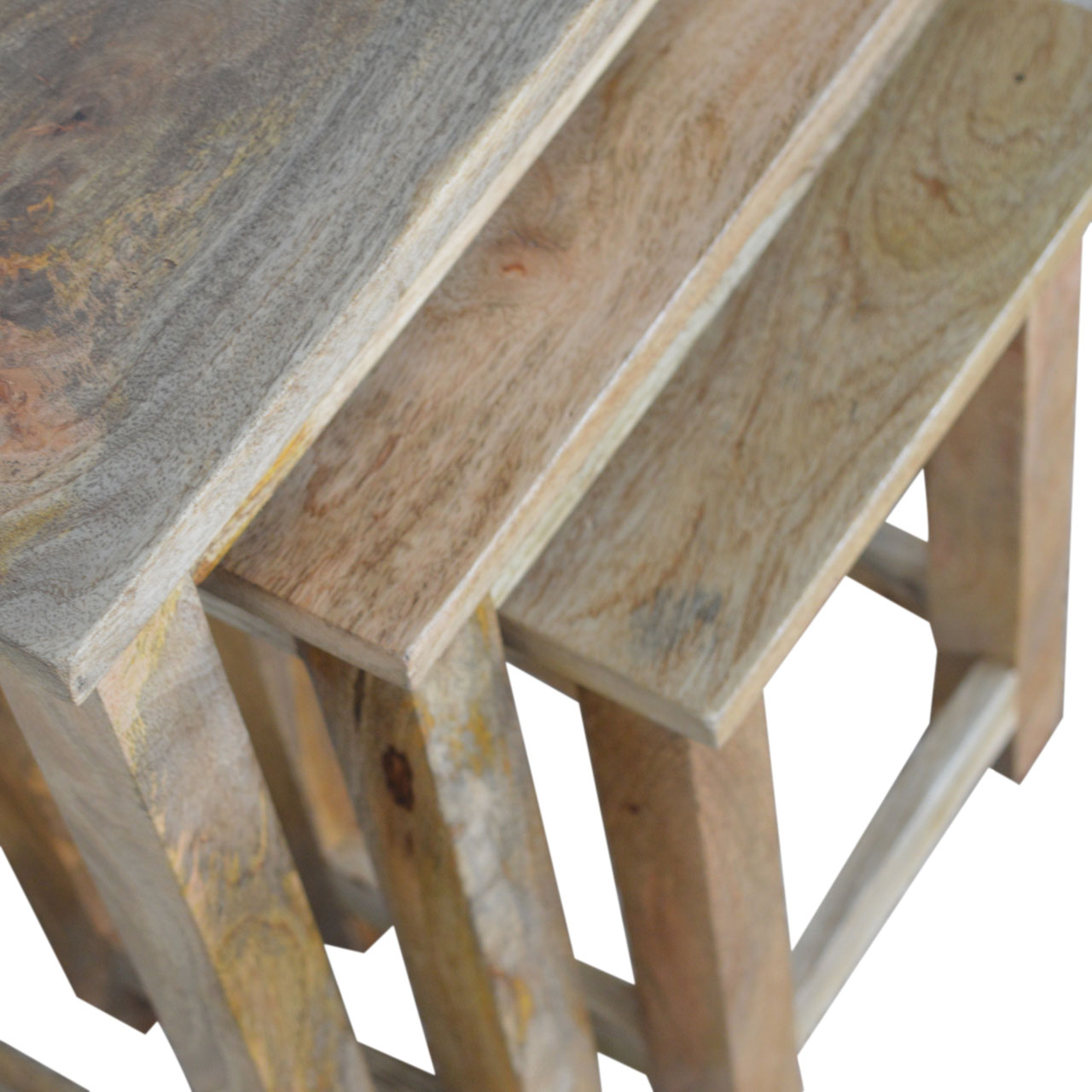 Solid Mango Wood Oak Finished Set of 3 Country Stools - Image 11