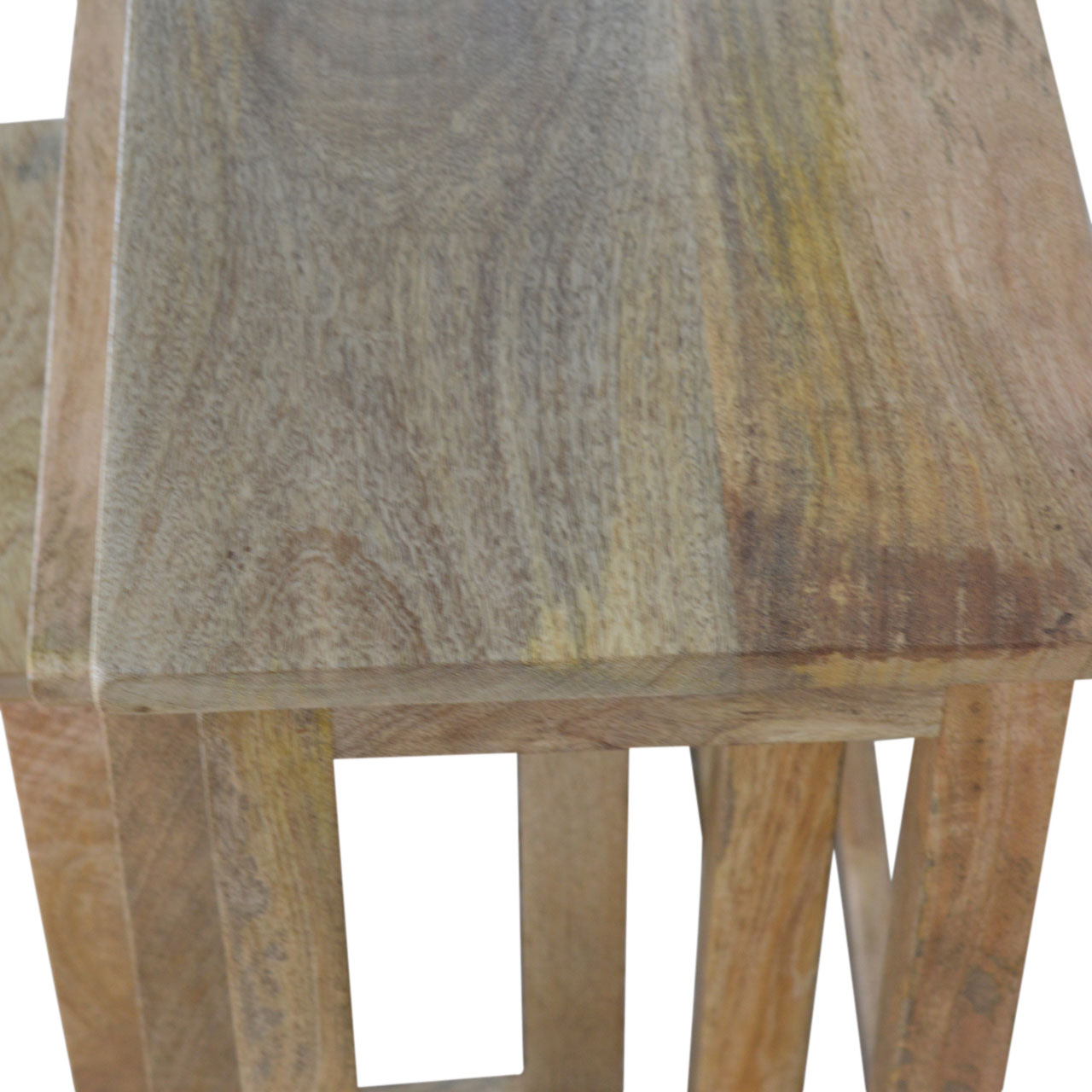 Solid Mango Wood Oak Finished Set of 3 Country Stools - Image 3
