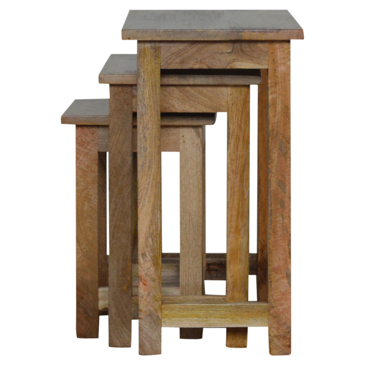 Solid Mango Wood Oak Finished Set of 3 Country Stools - Image 8