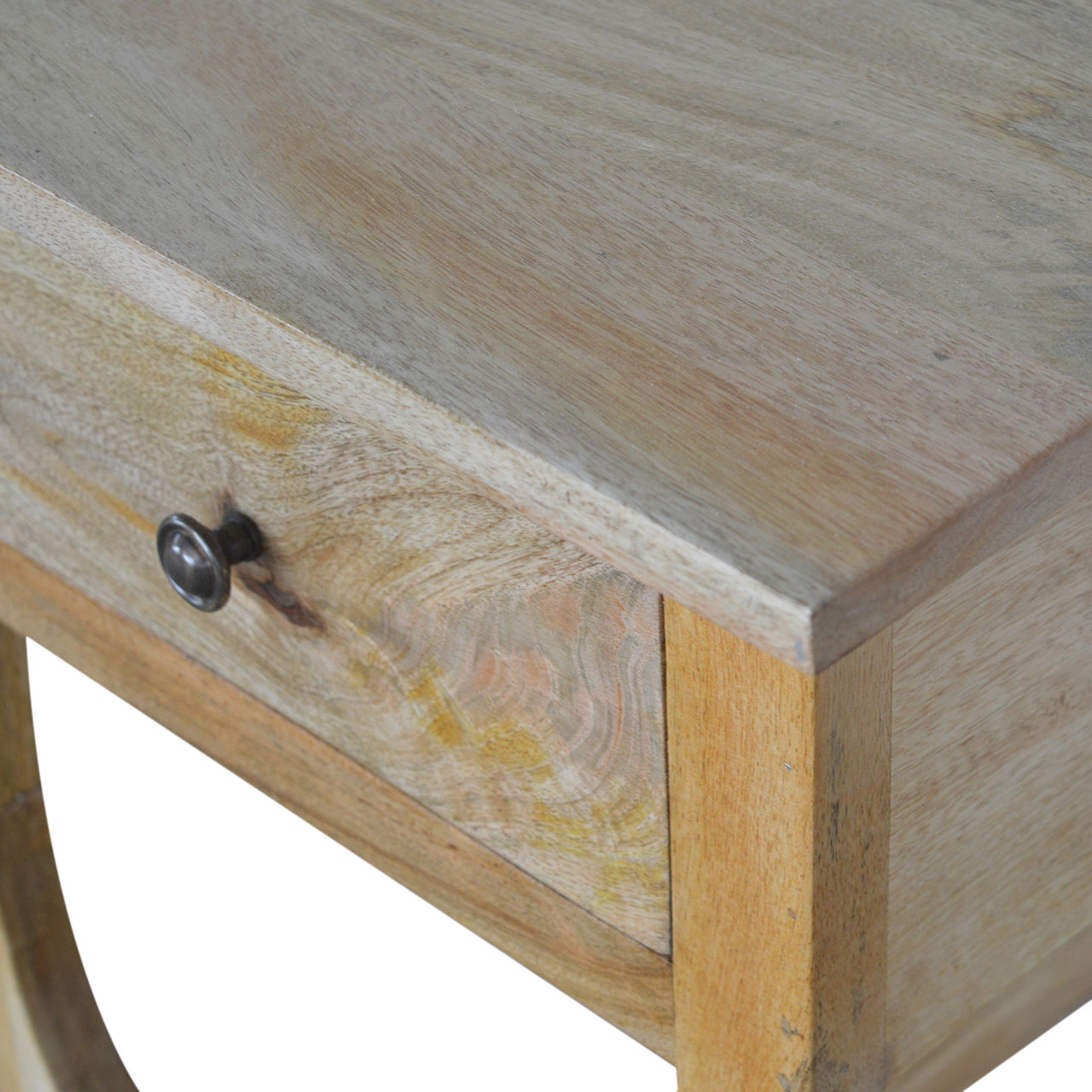 Solid Mango Wood Oak Finished Serpentine Bedside - Image 6