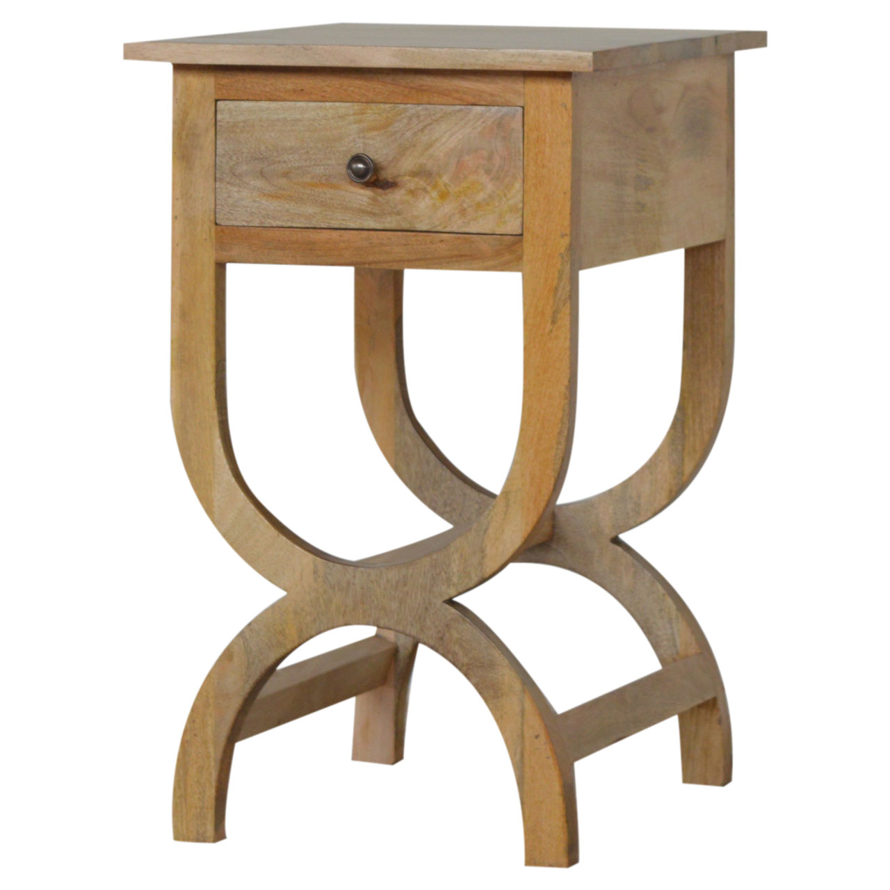 Solid Mango Wood Oak Finished Serpentine Bedside - Image 3