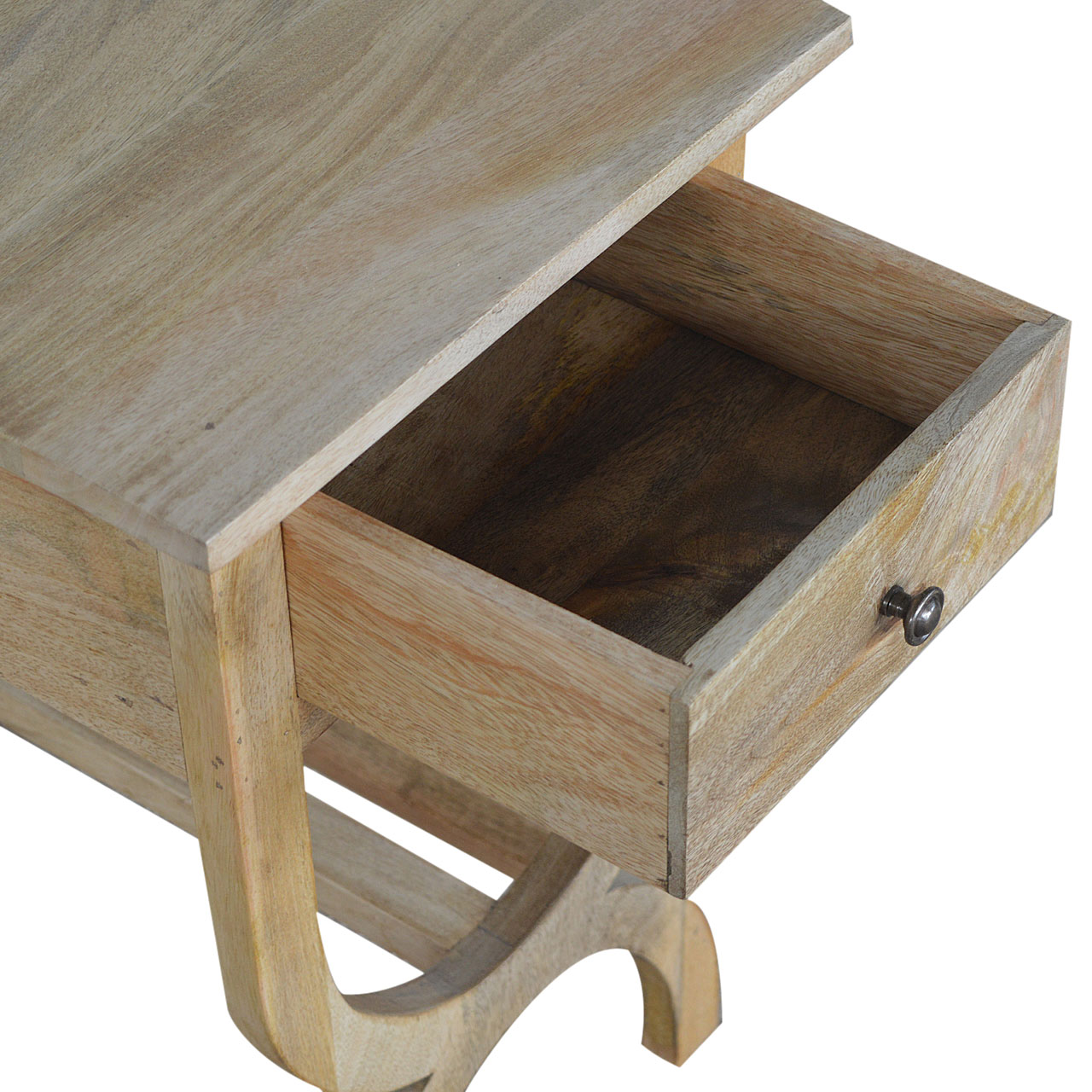 Solid Mango Wood Oak Finished Serpentine Bedside - Image 9