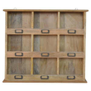 Solid Mango Wood Oak Finished Floating Storage Unit with 9 Utility Slots