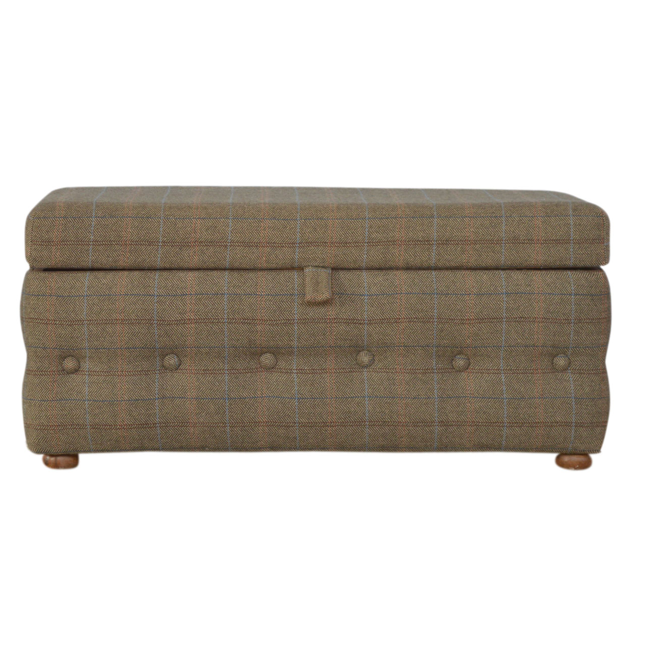 Solid Mango Wood Bleached Feet Upholstered Multi Tweed Button Fooststool