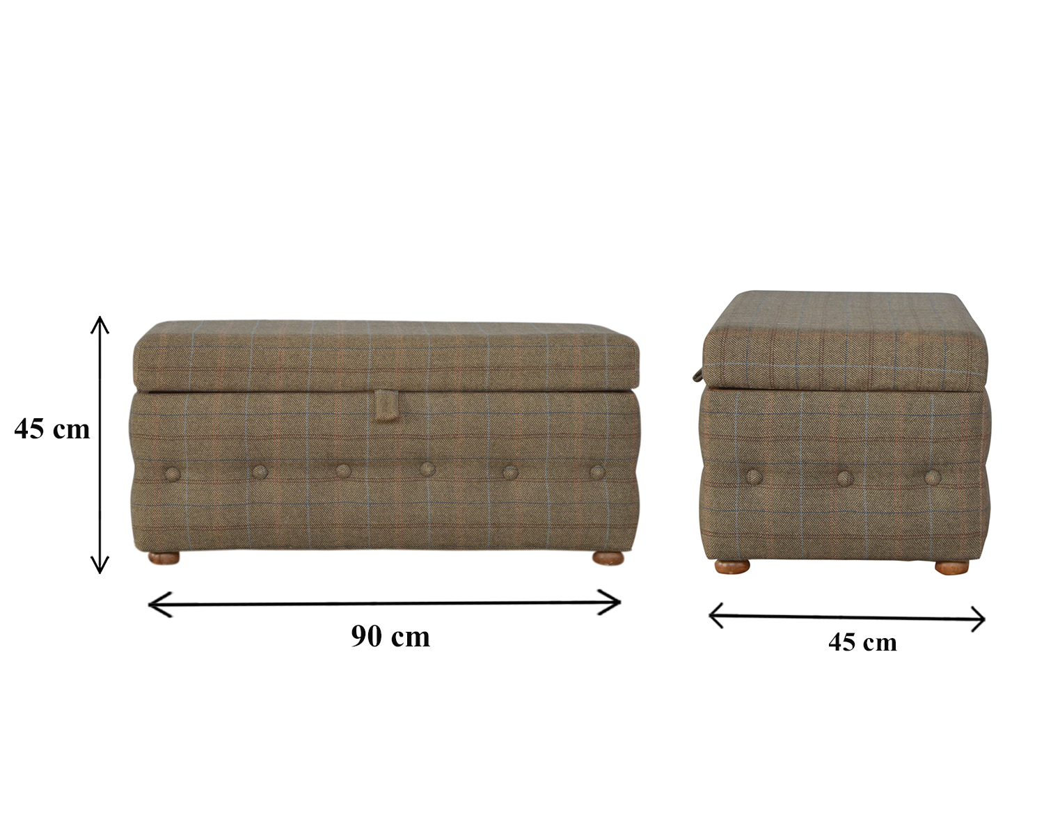 Solid Mango Wood Bleached Feet Upholstered Multi Tweed Button Fooststool - Image 7