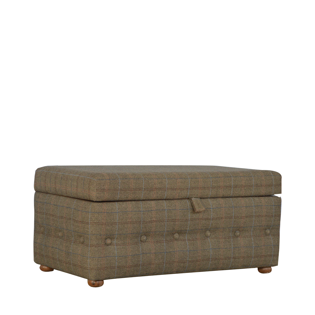 Solid Mango Wood Bleached Feet Upholstered Multi Tweed Button Fooststool - Image 2