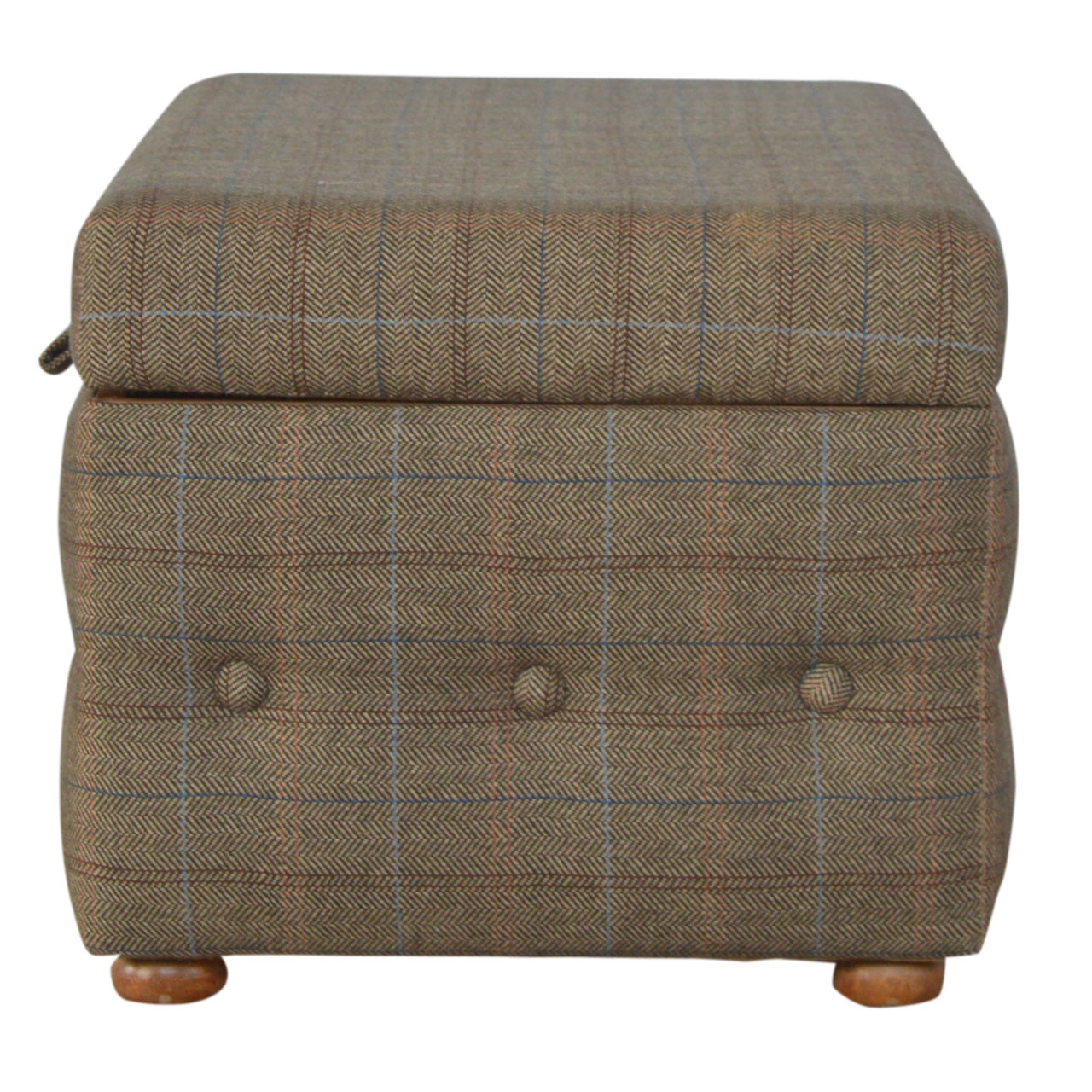 Solid Mango Wood Bleached Feet Upholstered Multi Tweed Button Fooststool - Image 8