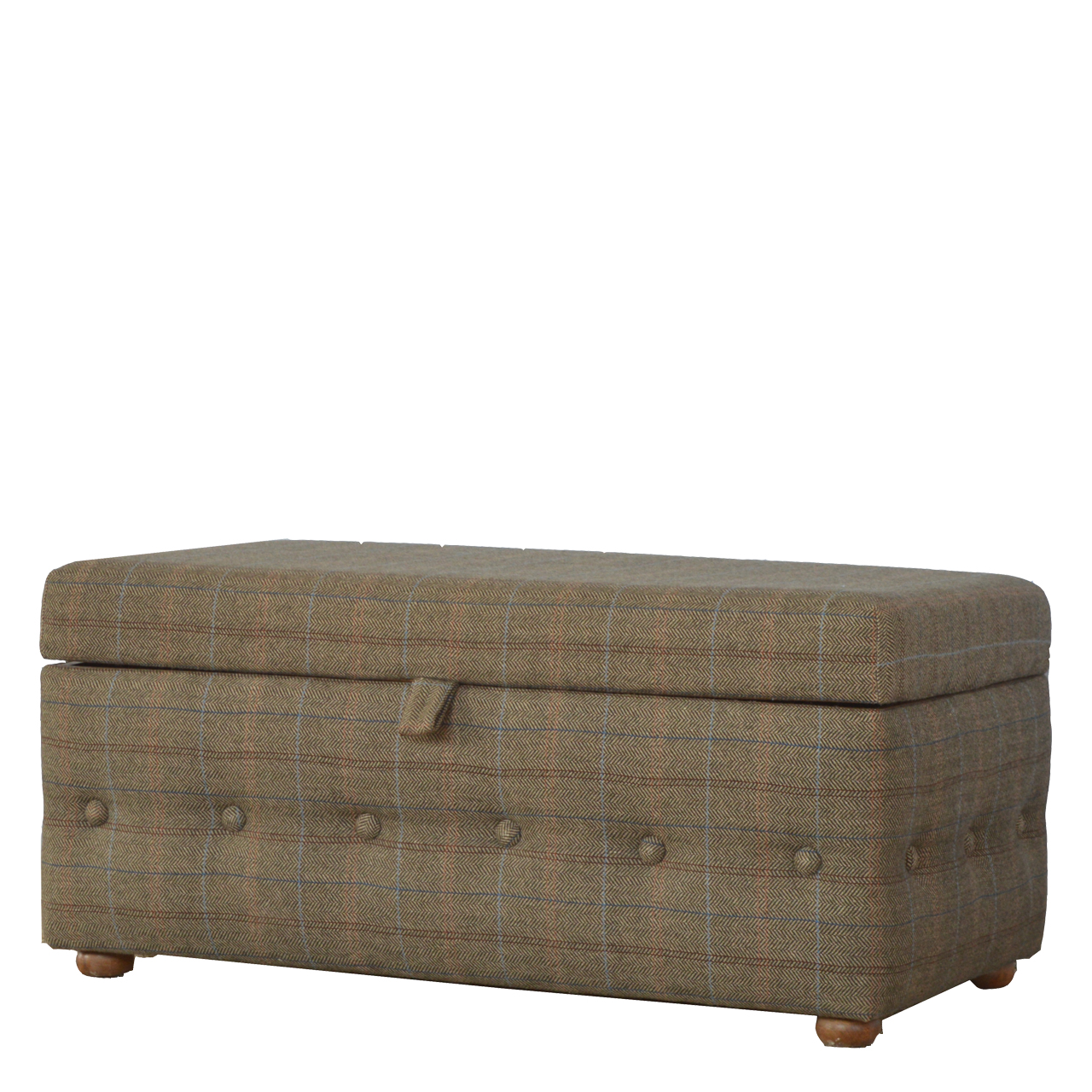Solid Mango Wood Bleached Feet Upholstered Multi Tweed Button Fooststool - Image 5