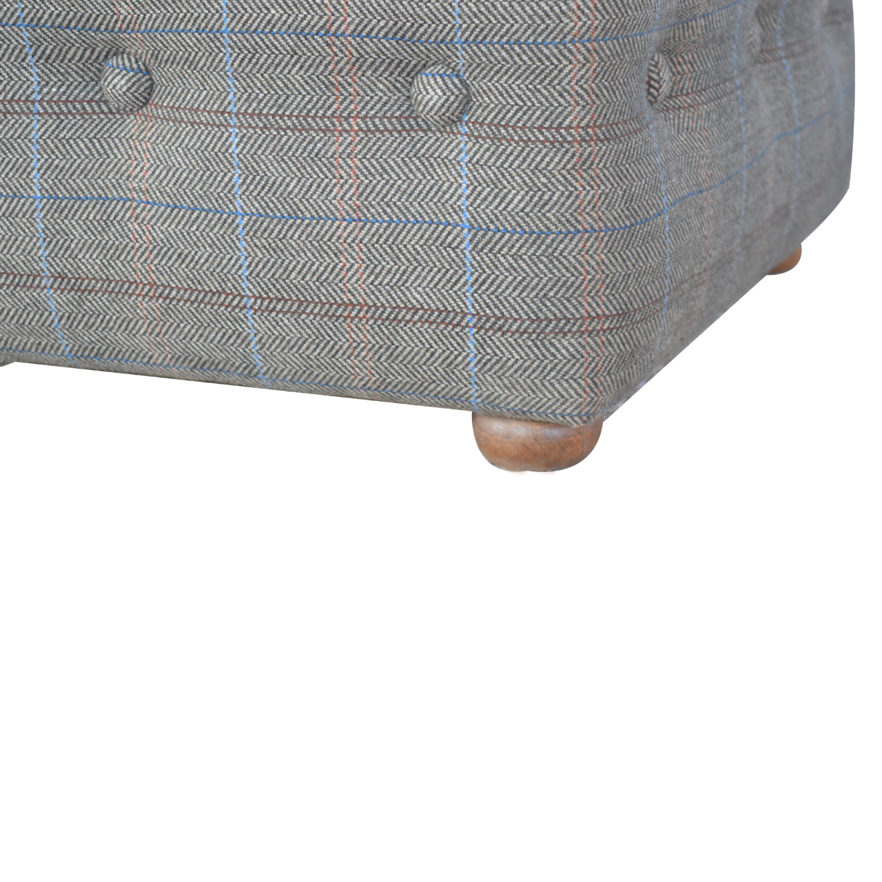 Solid Mango Wood Bleached Feet Upholstered Multi Tweed Button Fooststool - Image 6
