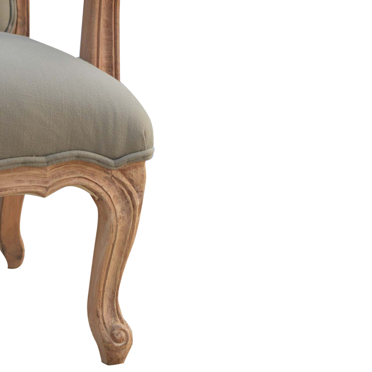 Solid Mango Wood Sun Bleached Finished French Style Upholstered Armchair - Image 4