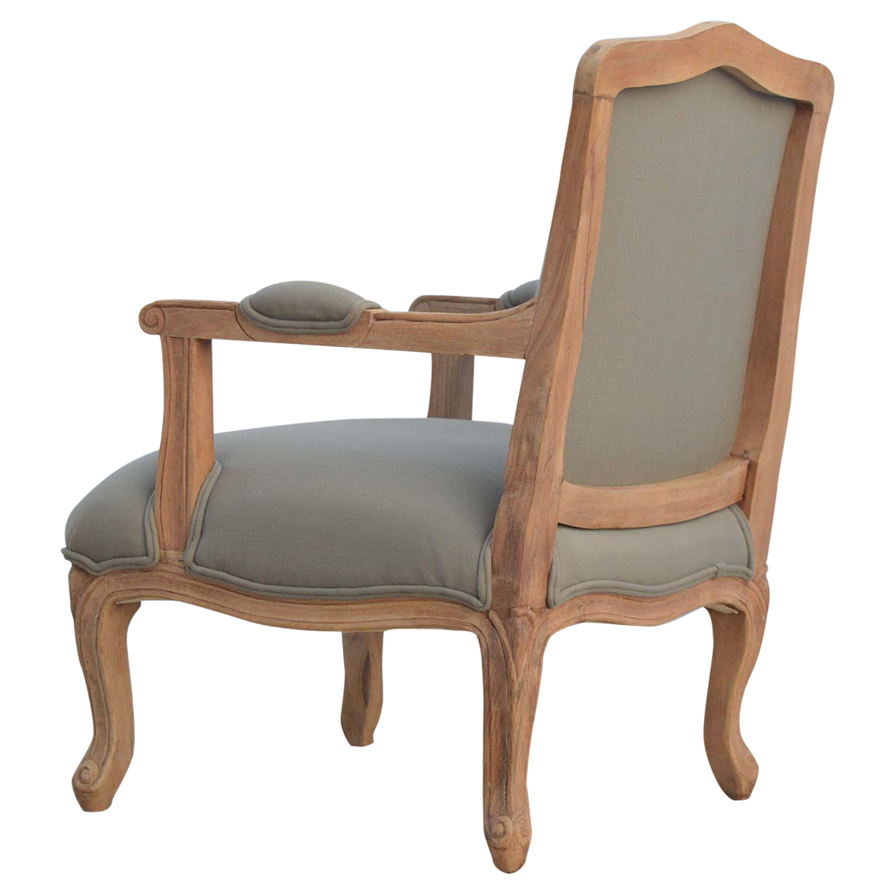 Solid Mango Wood Sun Bleached Finished French Style Upholstered Armchair - Image 5