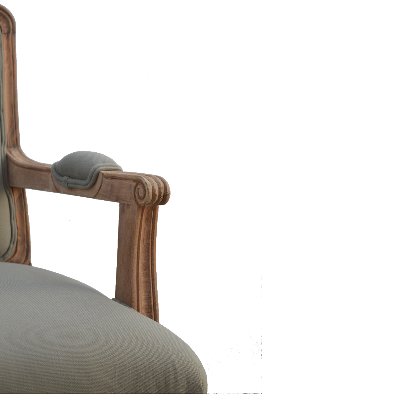 Solid Mango Wood Sun Bleached Finished French Style Upholstered Armchair - Image 6
