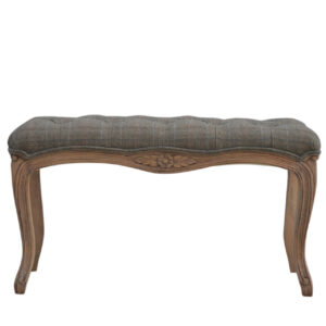 Solid Mango Wood Bleached Finished Multi Tweed Upholstered Carved Bedroom Bench