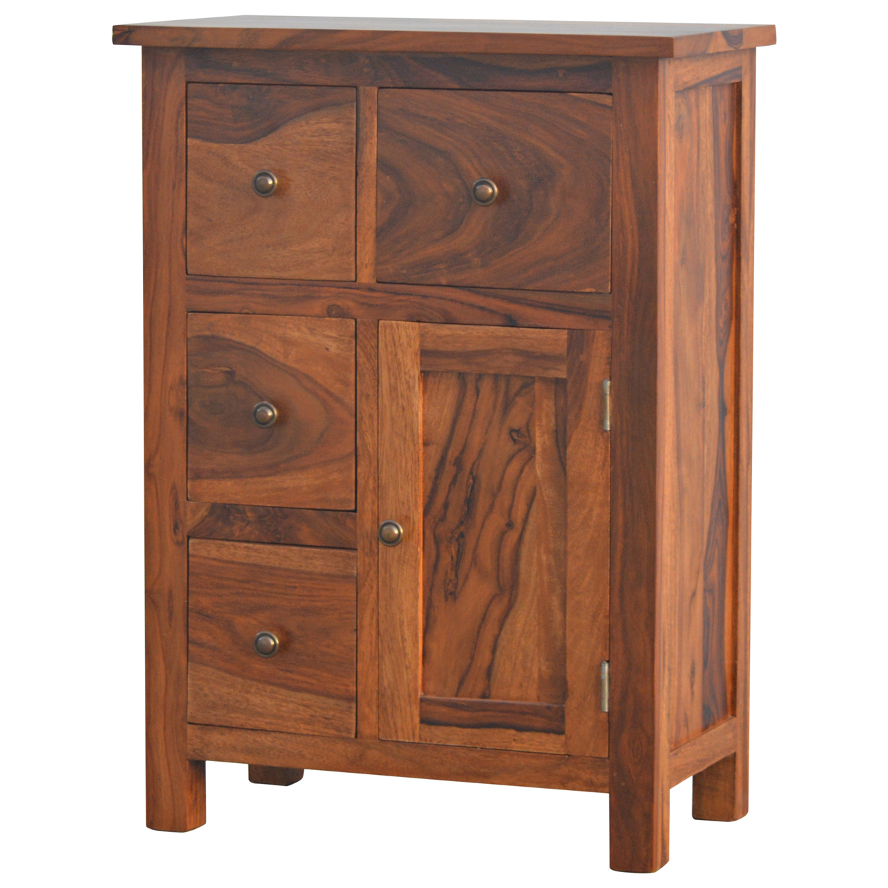 Solid Sheesham Wood Honey Caramel Finished 4 Drawer Cabinet
