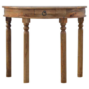 Solid Mango Wood Oak Finished 1 Drawer Serpentine Console Table