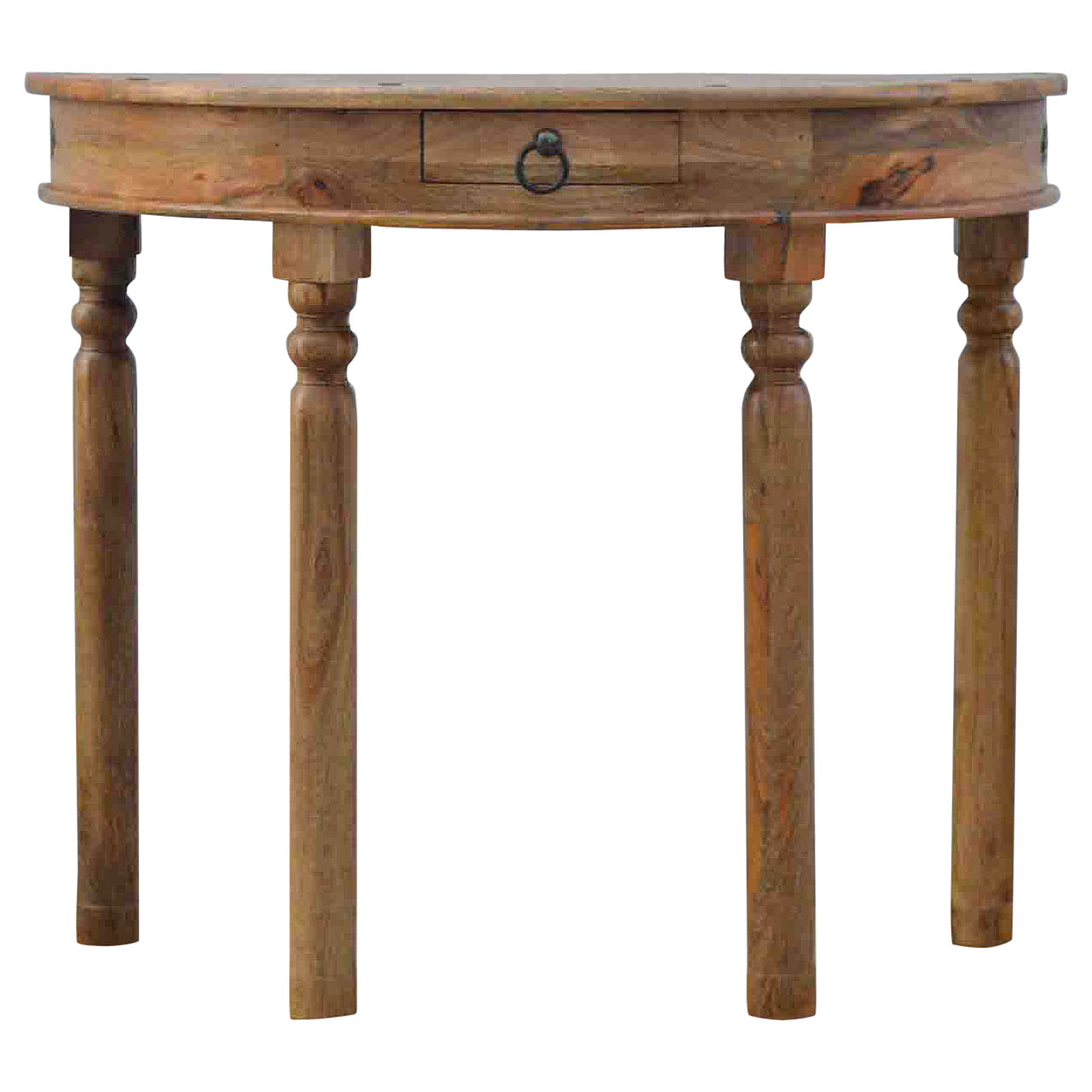Solid Mango Wood Oak Finished 1 Drawer Serpentine Console Table