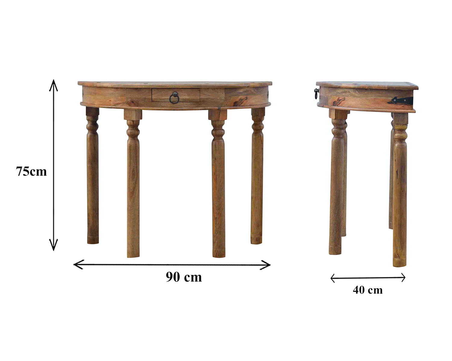 Solid Mango Wood Oak Finished 1 Drawer Serpentine Console Table - Image 11