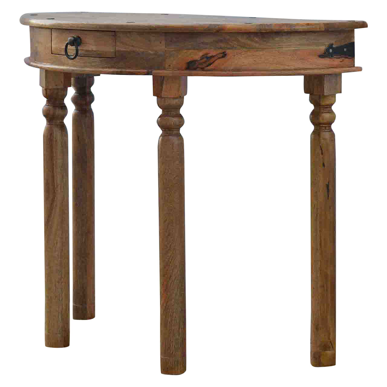 Solid Mango Wood Oak Finished 1 Drawer Serpentine Console Table - Image 2