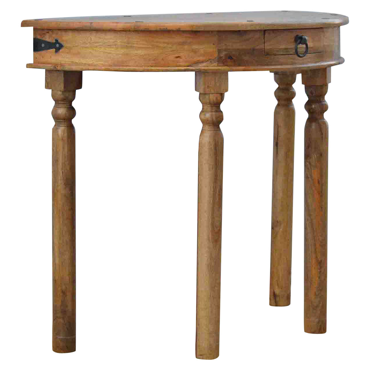 Solid Mango Wood Oak Finished 1 Drawer Serpentine Console Table - Image 3