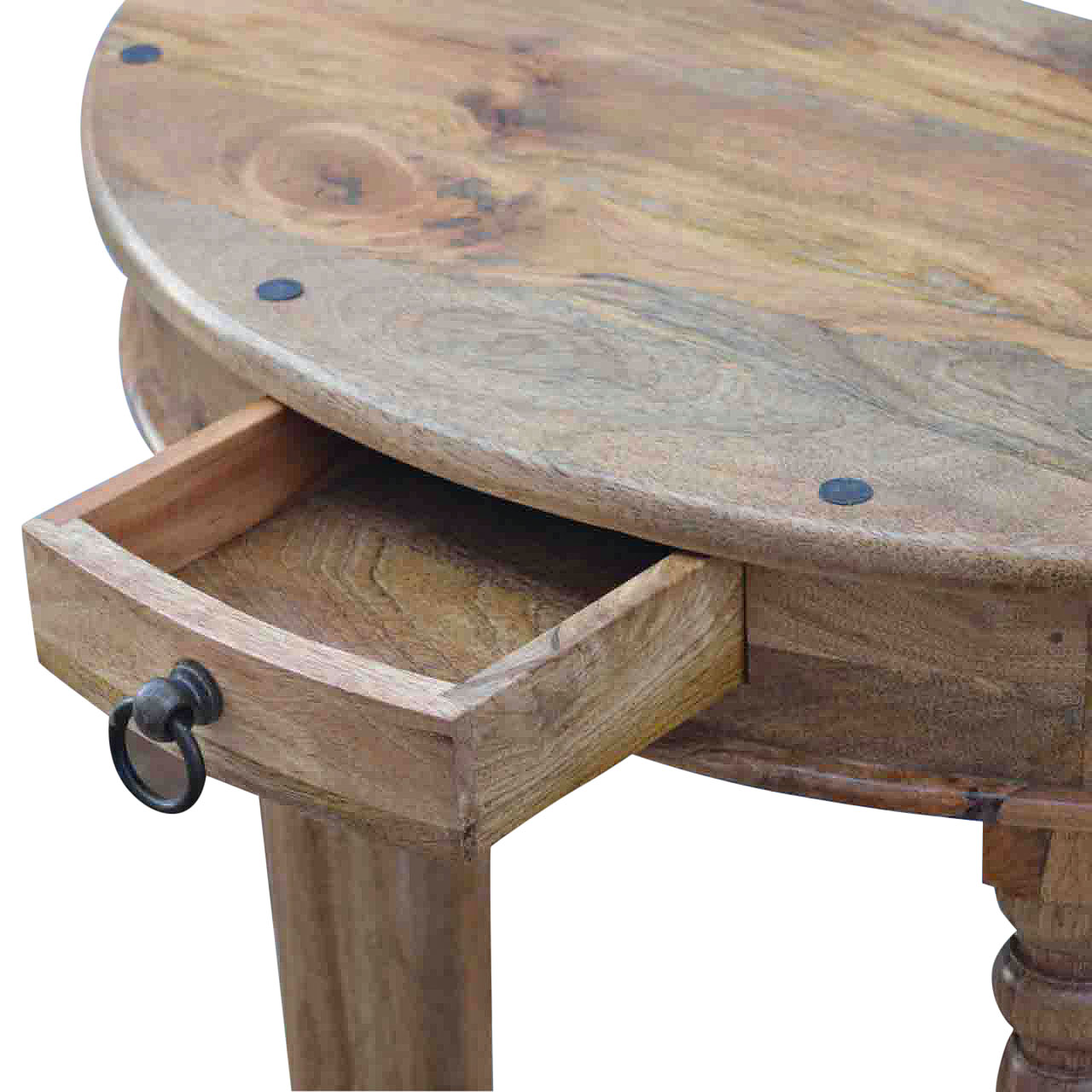 Solid Mango Wood Oak Finished 1 Drawer Serpentine Console Table - Image 7