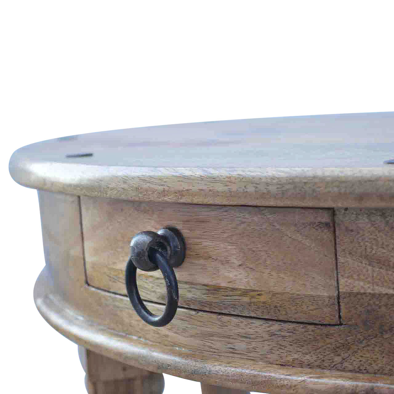 Solid Mango Wood Oak Finished 1 Drawer Serpentine Console Table - Image 9