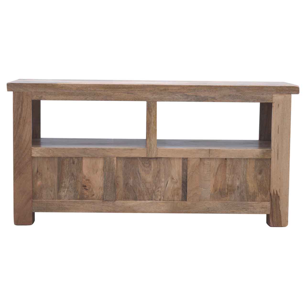 Solid Mango Wood Oak Finished Open Slot 3 Drawer Media Unit - Image 2