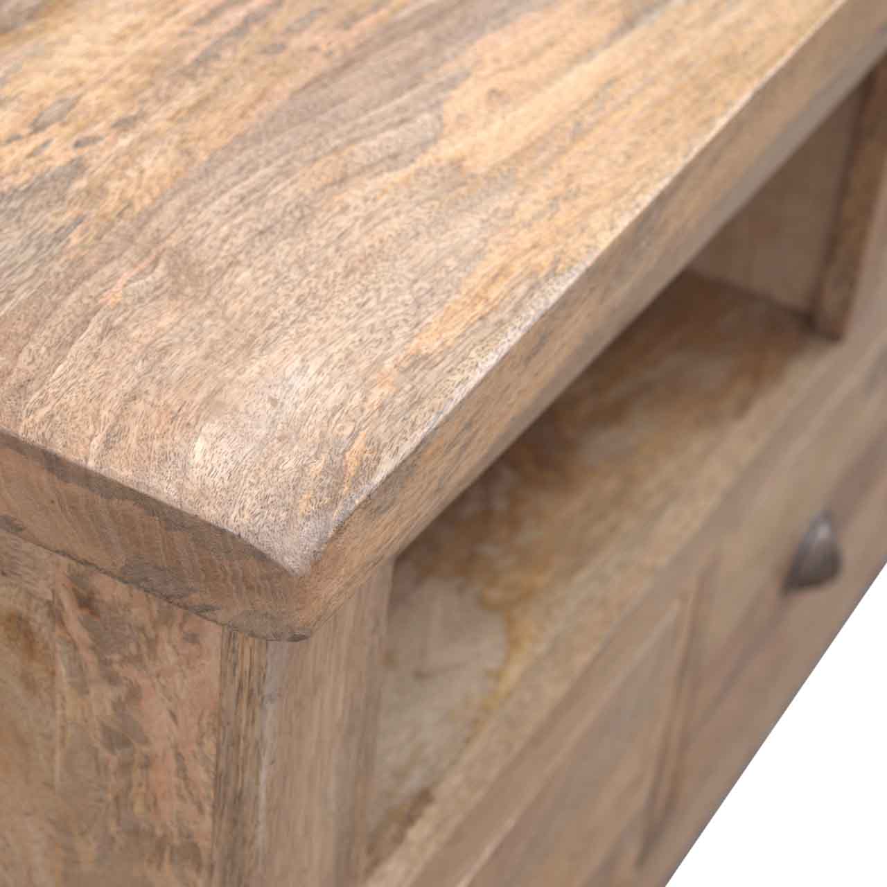 Solid Mango Wood Oak Finished Open Slot 3 Drawer Media Unit - Image 7