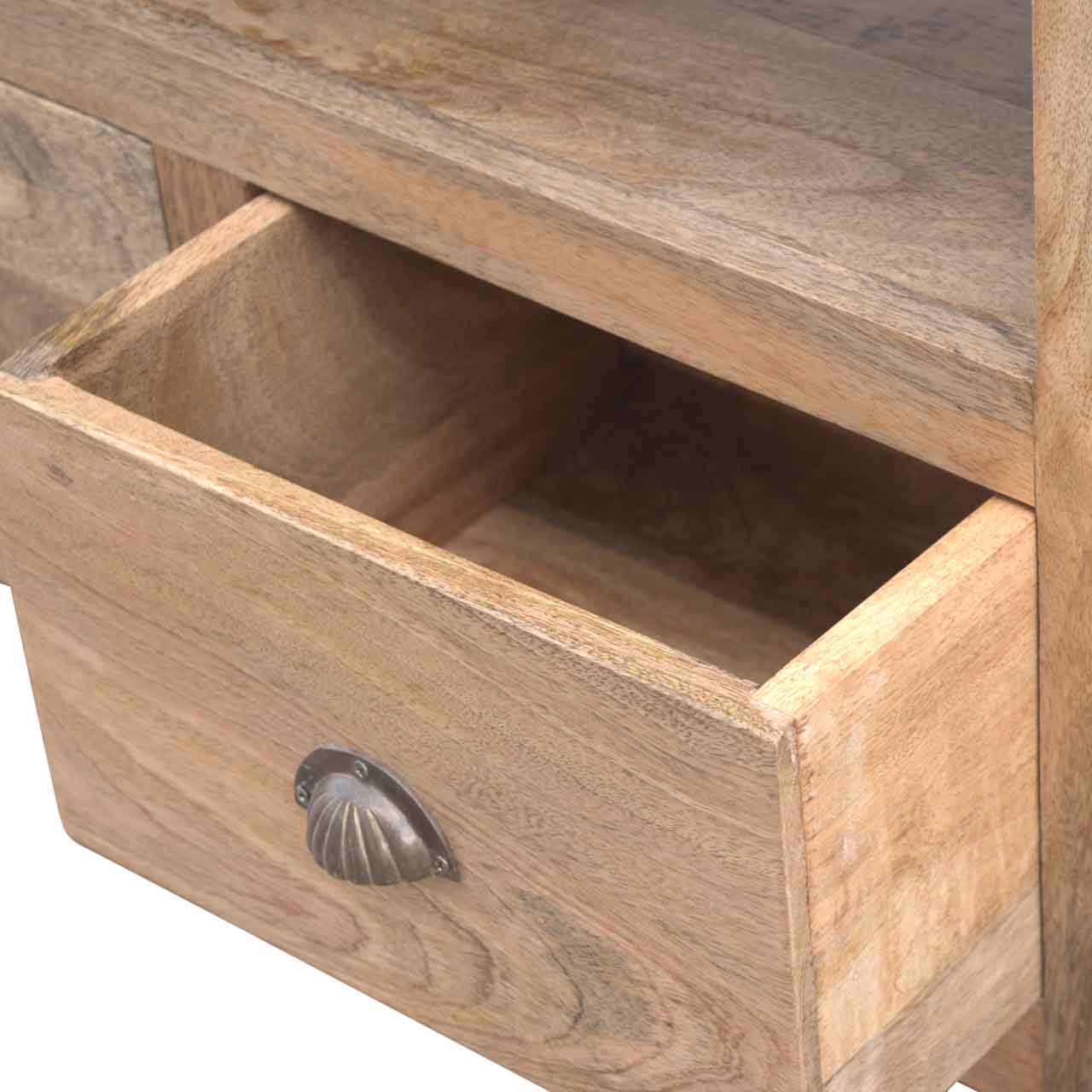 Solid Mango Wood Oak Finished Open Slot 3 Drawer Media Unit - Image 6