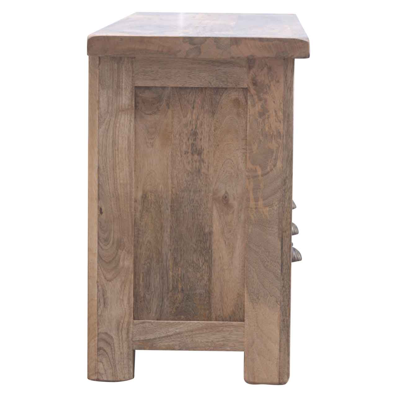 Solid Mango Wood Oak Finished Open Slot 3 Drawer Media Unit - Image 8