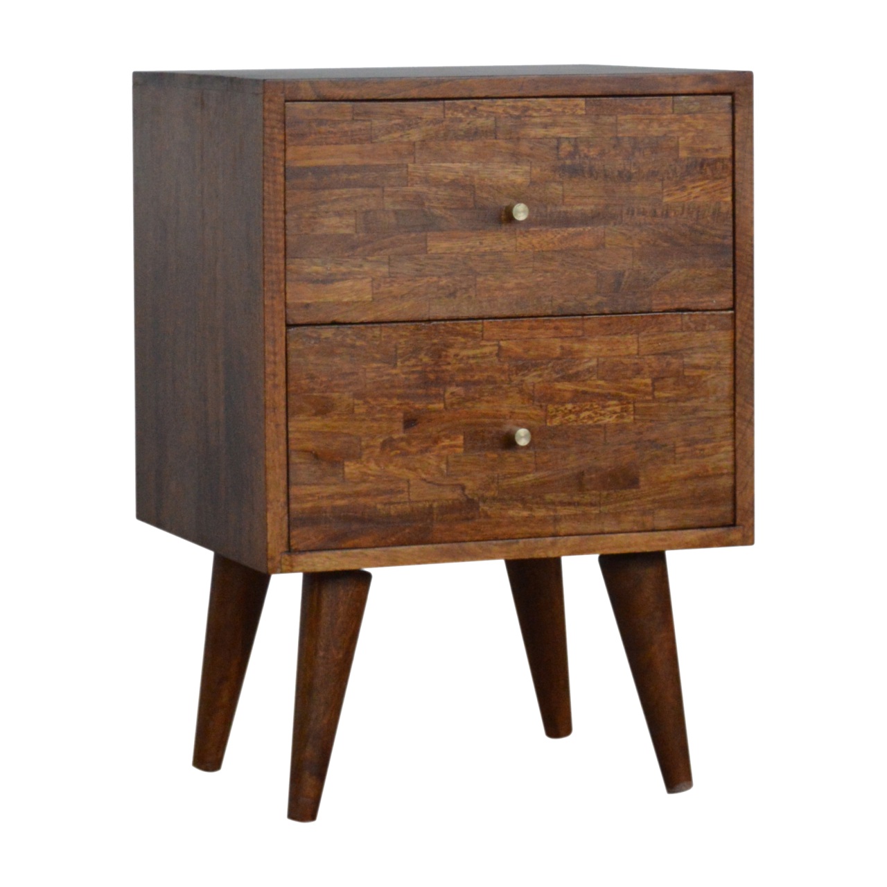 Solid Mango Wood Mixed Chestnut Finished 2 Drawer Bedside - Image 2