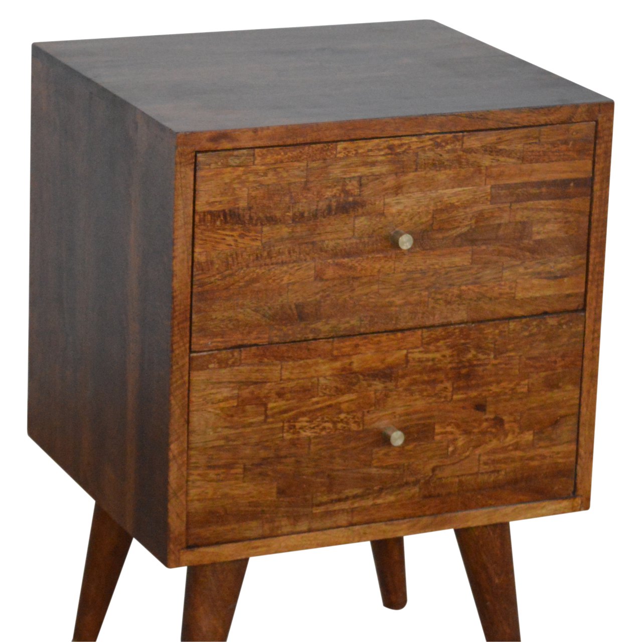Solid Mango Wood Mixed Chestnut Finished 2 Drawer Bedside - Image 3