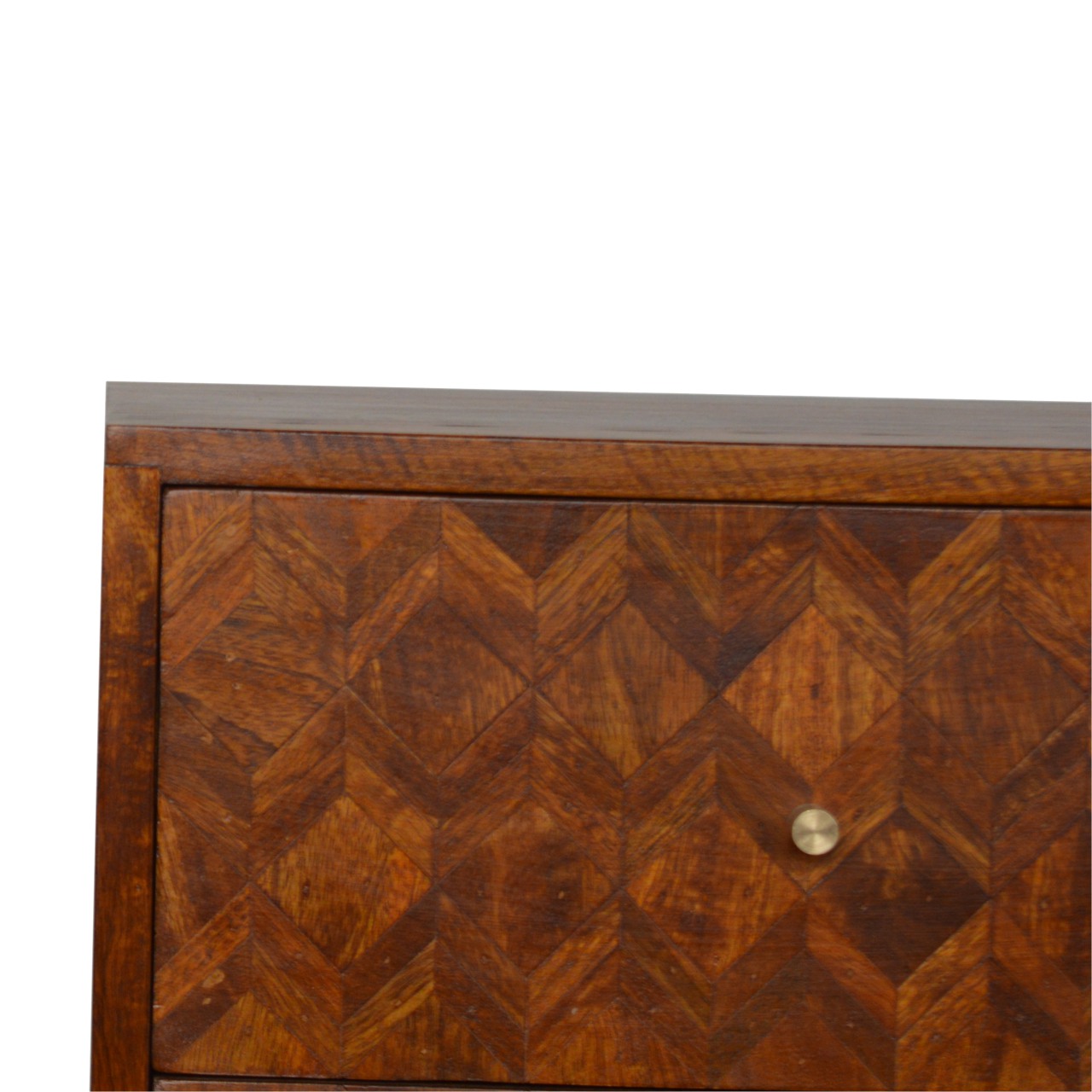 Solid Mango Wood Chestnut Finished 2 Drawer Herringbone Pattern Bedside - Image 4