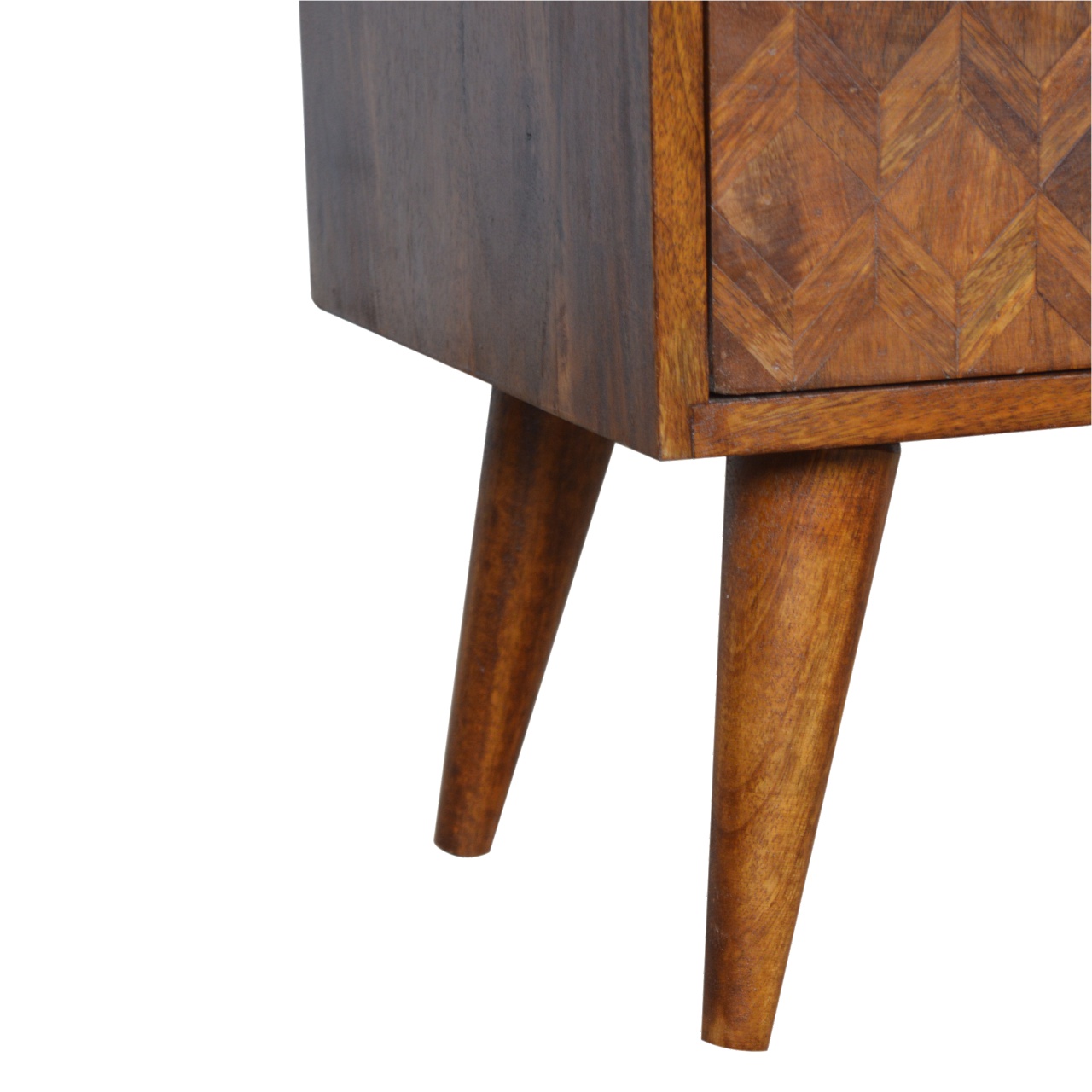 Solid Mango Wood Chestnut Finished 2 Drawer Herringbone Pattern Bedside - Image 5
