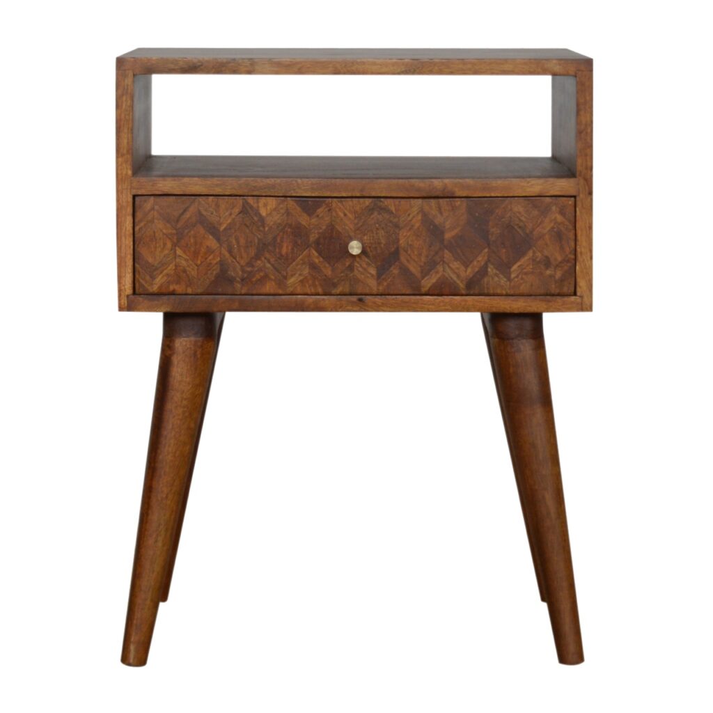 Solid Mango Wood Mixed Chestnut Finished 1 Drawer 1 Slot Bedside